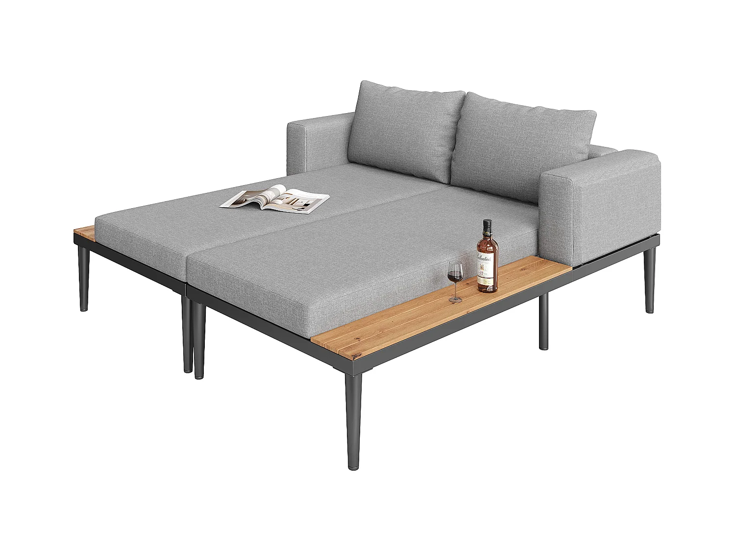 2-zits buiten daybed, tuinmeubilair - Metaal + polyester - Inclusief kussens - Grijs
