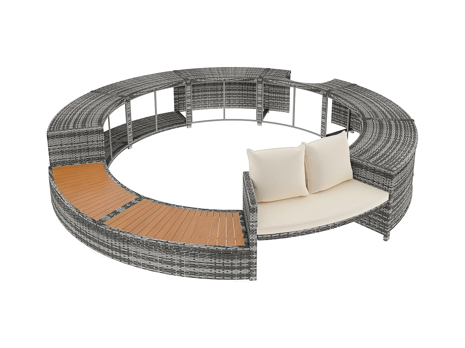 Salon de jardin avec canapé rond en résine tressé - espace de rangement - Gris ( piscine non inclus )