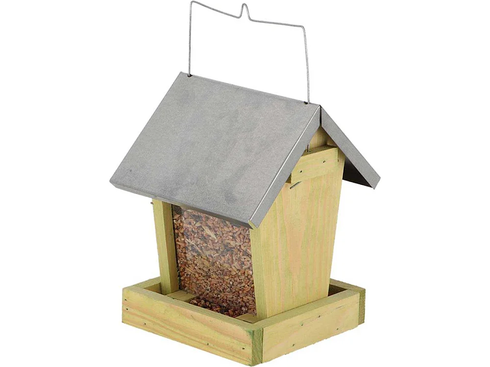 Mangeoire oiseaux à suspendre en bois et zinc