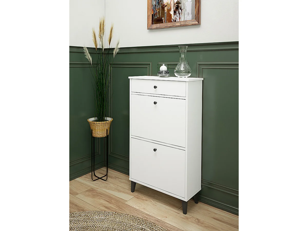 Meuble à chaussures, commode à chaussures coloris blanc - Hauteur 110 x Longueur 61 x profondeur 25 cm