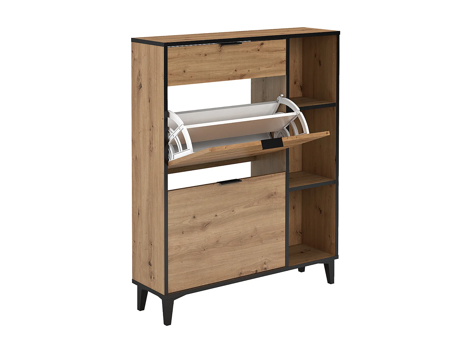 Meuble à chaussures, commode à chaussures avec 2 étagères coloris chêne - Hauteur 110,8  x Longueur 90 x profondeur  24,50 cm