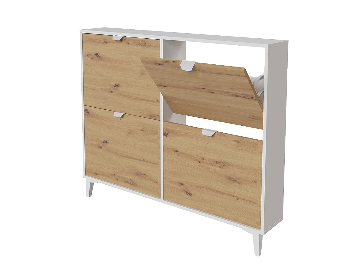 Meuble à chaussures, commode à chaussures coloris blanc, chêne - Hauteur 97 x Longueur 116 x profondeur 20 cm