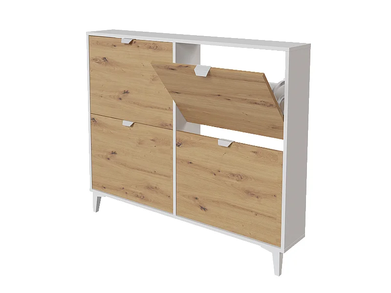 Meuble à chaussures, commode à chaussures coloris blanc, chêne - Hauteur 97 x Longueur 116 x profondeur 20 cm