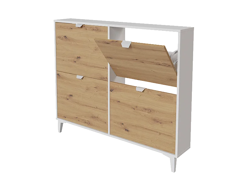 Meuble à chaussures, commode à chaussures coloris blanc, chêne - Hauteur 97 x Longueur 116 x profondeur 20 cm