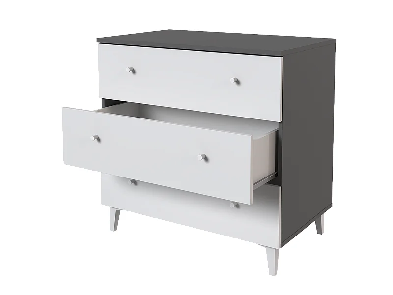 Commode, meuble de rangement avec 3 tiroirs coloris gris, blanc -  Hauteur 78  x Longueur 80 x profondeur 48  cm