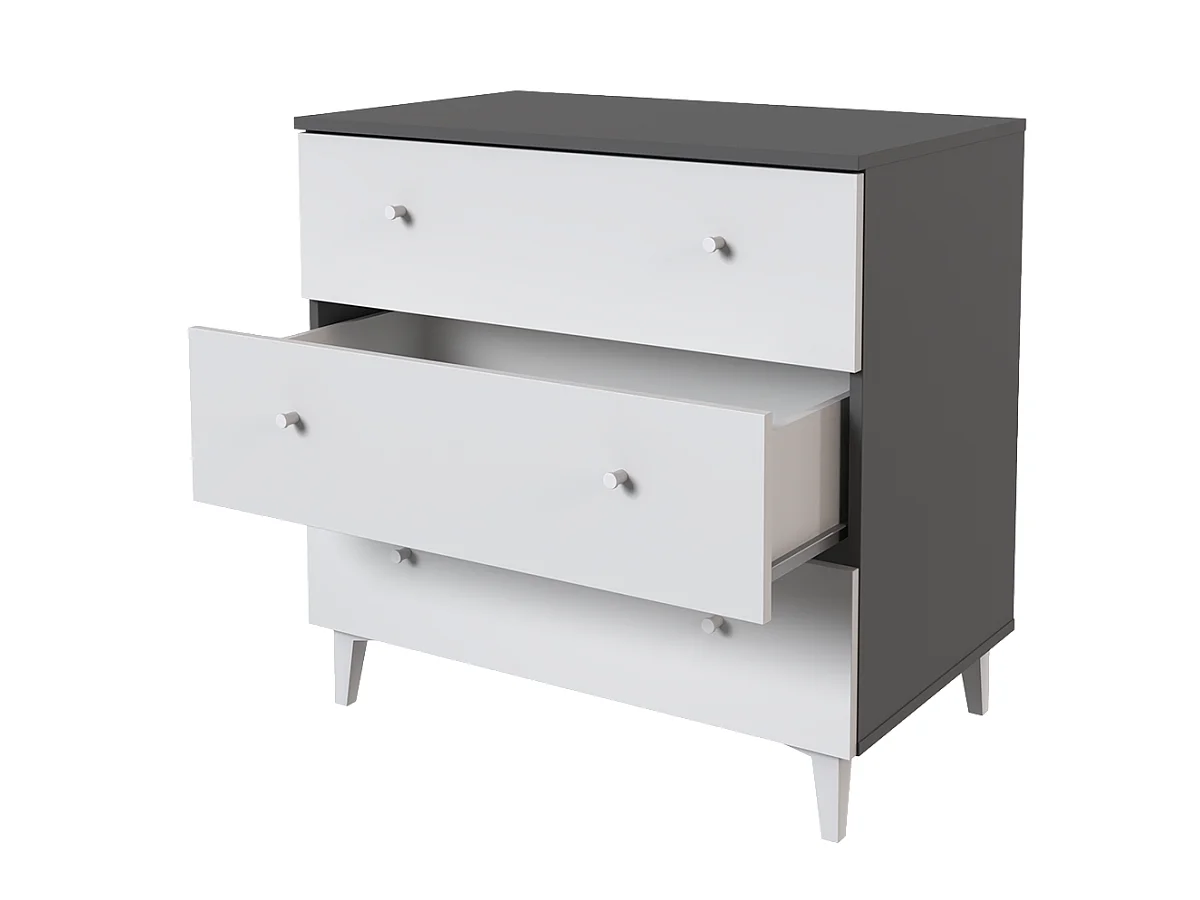 Commode, meuble de rangement avec 3 tiroirs coloris gris, blanc -  Hauteur 78  x Longueur 80 x profondeur 48  cm