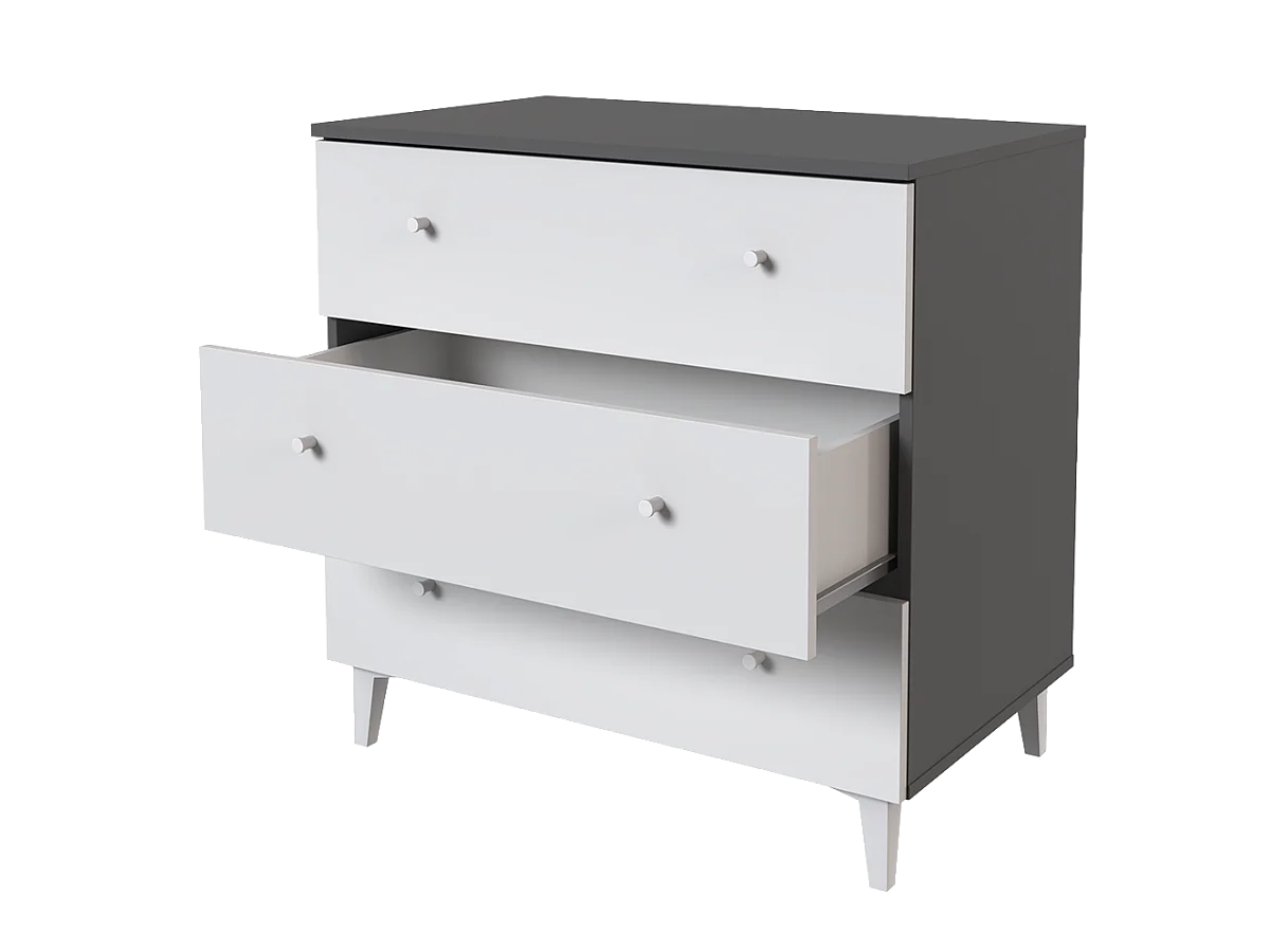 Commode, meuble de rangement avec 3 tiroirs coloris gris, blanc -  Hauteur 78  x Longueur 80 x profondeur 48  cm