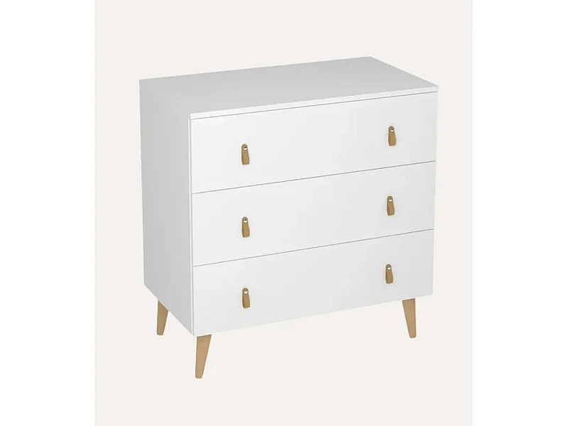 Commode, Meuble de rangement avec 3 tiroirs coloris blanc - Hauteur 83 x Longueur 80 x profondeur 48 cm