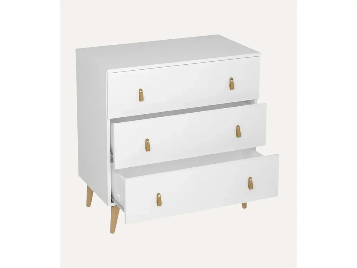 Commode, Meuble de rangement avec 3 tiroirs coloris blanc - Hauteur 83 x Longueur 80 x profondeur 48 cm