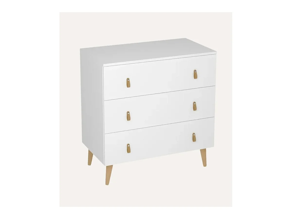 Commode, Meuble de rangement avec 3 tiroirs coloris blanc - Hauteur 83 x Longueur 80 x profondeur 48 cm