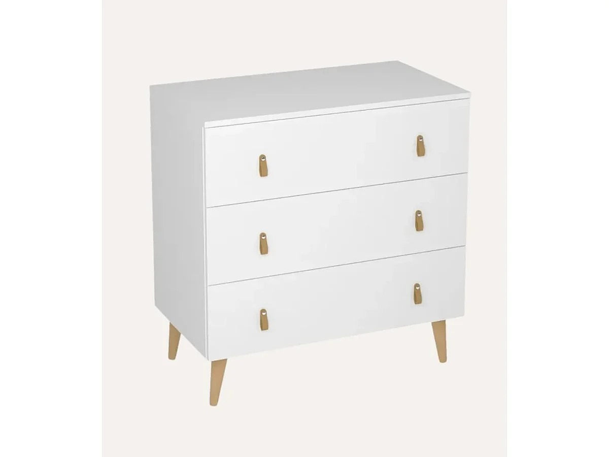 Commode, Meuble de rangement avec 3 tiroirs coloris blanc - Hauteur 83 x Longueur 80 x profondeur 48 cm