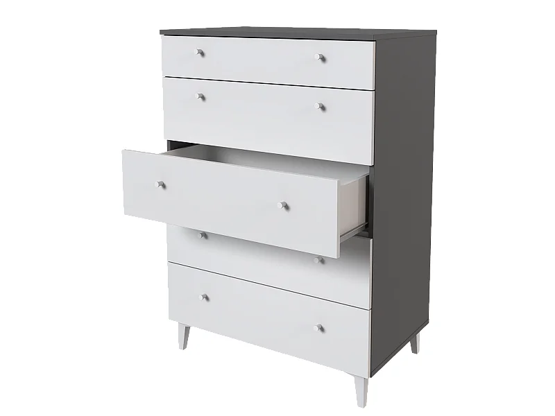 Commode, meuble de rangement avec 5 tiroirs coloris gris, blanc - Hauteur 114 x Longueur 80 x profondeur 48 cm