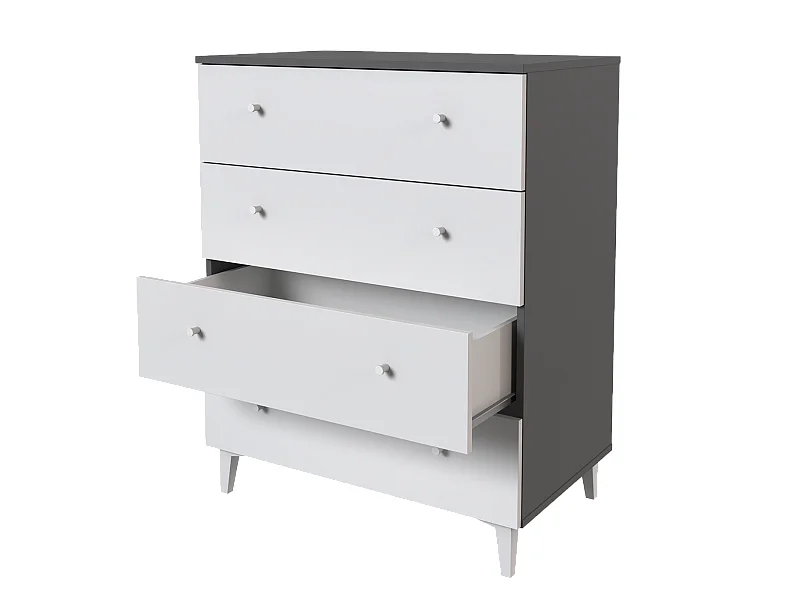 Commode, meuble de rangement avec 4 tiroirs coloris gris, blanc  - Hauteur 100 x Longueur 80  x profondeur 48 cm