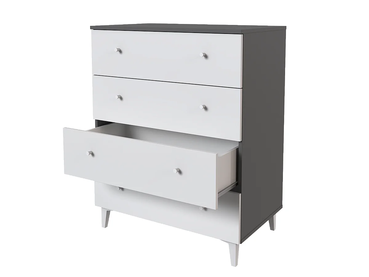 Commode, meuble de rangement avec 4 tiroirs coloris gris, blanc  - Hauteur 100 x Longueur 80  x profondeur 48 cm