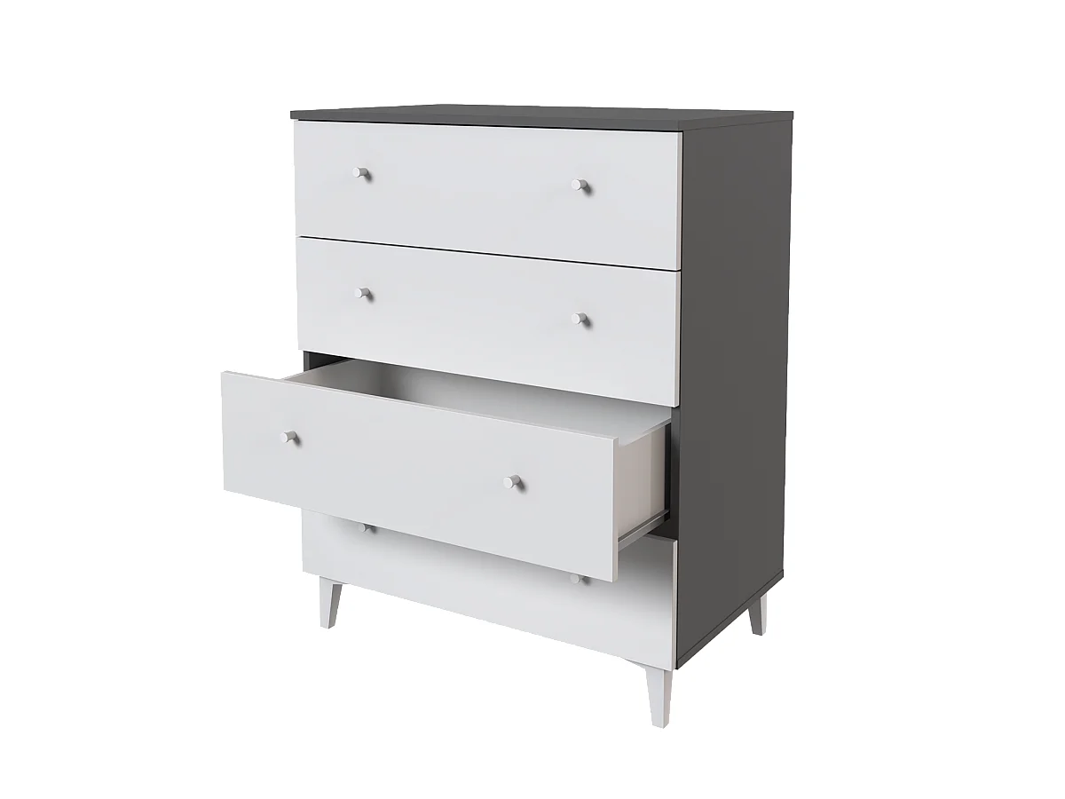 Commode, meuble de rangement avec 4 tiroirs coloris gris, blanc  - Hauteur 100 x Longueur 80  x profondeur 48 cm