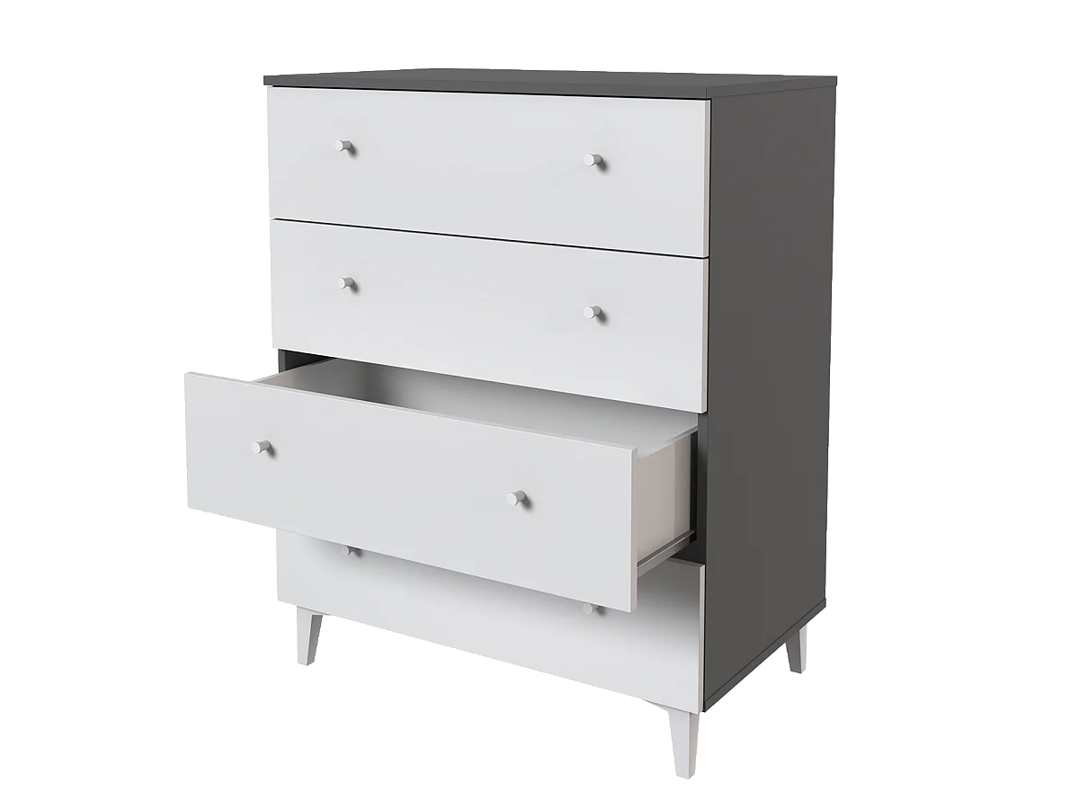Commode, meuble de rangement avec 4 tiroirs coloris gris, blanc  - Hauteur 100 x Longueur 80  x profondeur 48 cm