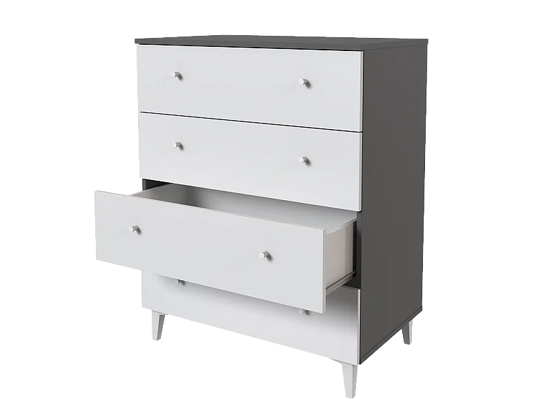 Commode, meuble de rangement avec 4 tiroirs coloris gris, blanc  - Hauteur 100 x Longueur 80  x profondeur 48 cm