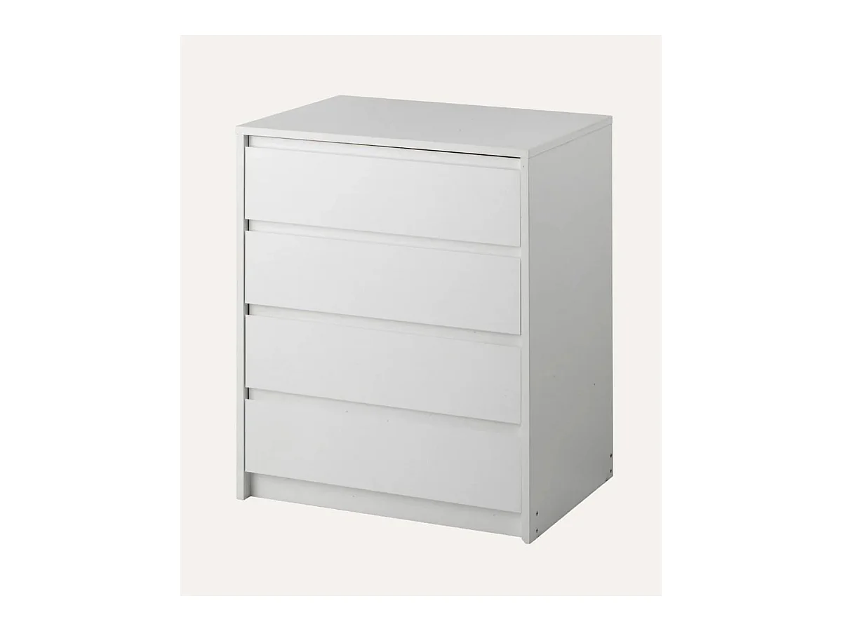 Commode, Meuble de rangement avec 4 tiroirs coloris blanc - Hauteur 74 x Longueur 70 x profondeur 45 cm