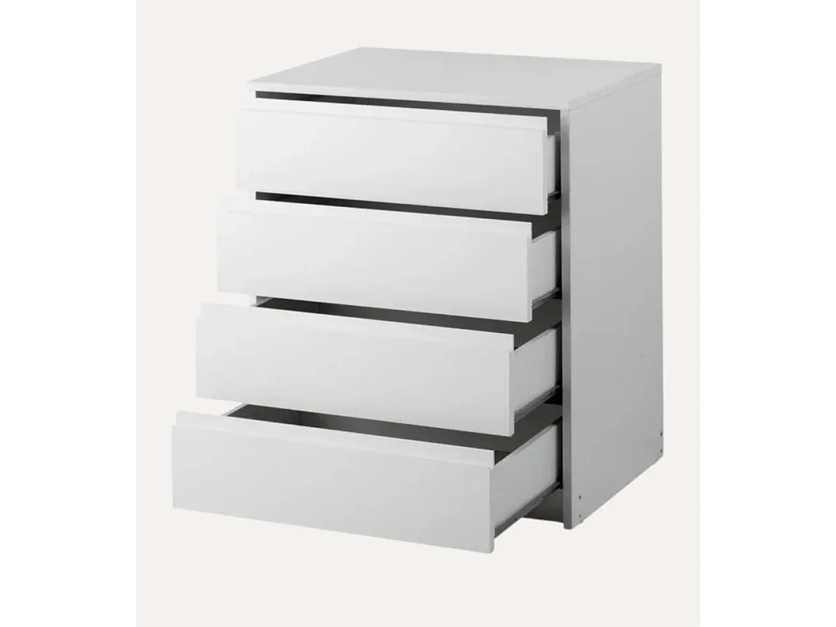 Commode, Meuble de rangement avec 4 tiroirs coloris blanc - Hauteur 74 x Longueur 70 x profondeur 45 cm