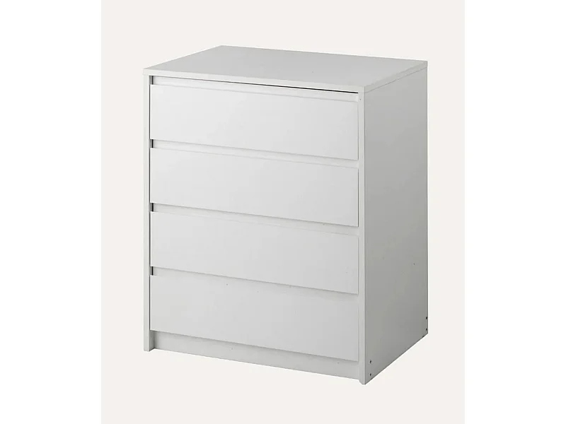 Commode, Meuble de rangement avec 4 tiroirs coloris blanc - Hauteur 74 x Longueur 70 x profondeur 45 cm