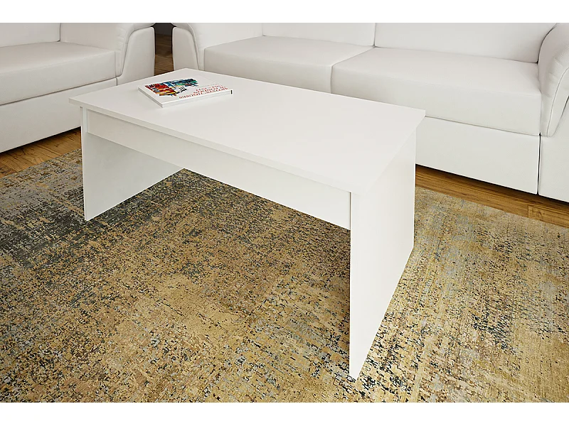 Table de salon, table basse coloris blanc - Hauteur 41,60 x Longueur 100 x profondeur 50 cm