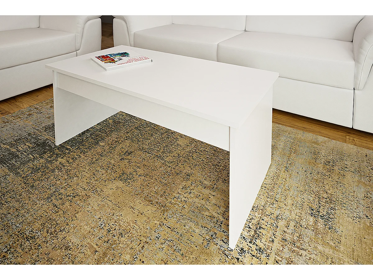 Table de salon, table basse coloris blanc - Hauteur 41,60 x Longueur 100 x profondeur 50 cm
