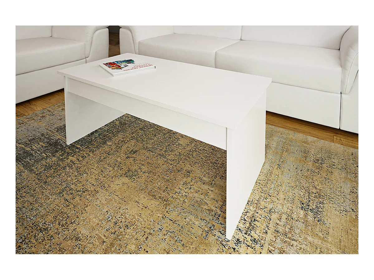 Table de salon, table basse coloris blanc - Hauteur 41,60 x Longueur 100 x profondeur 50 cm