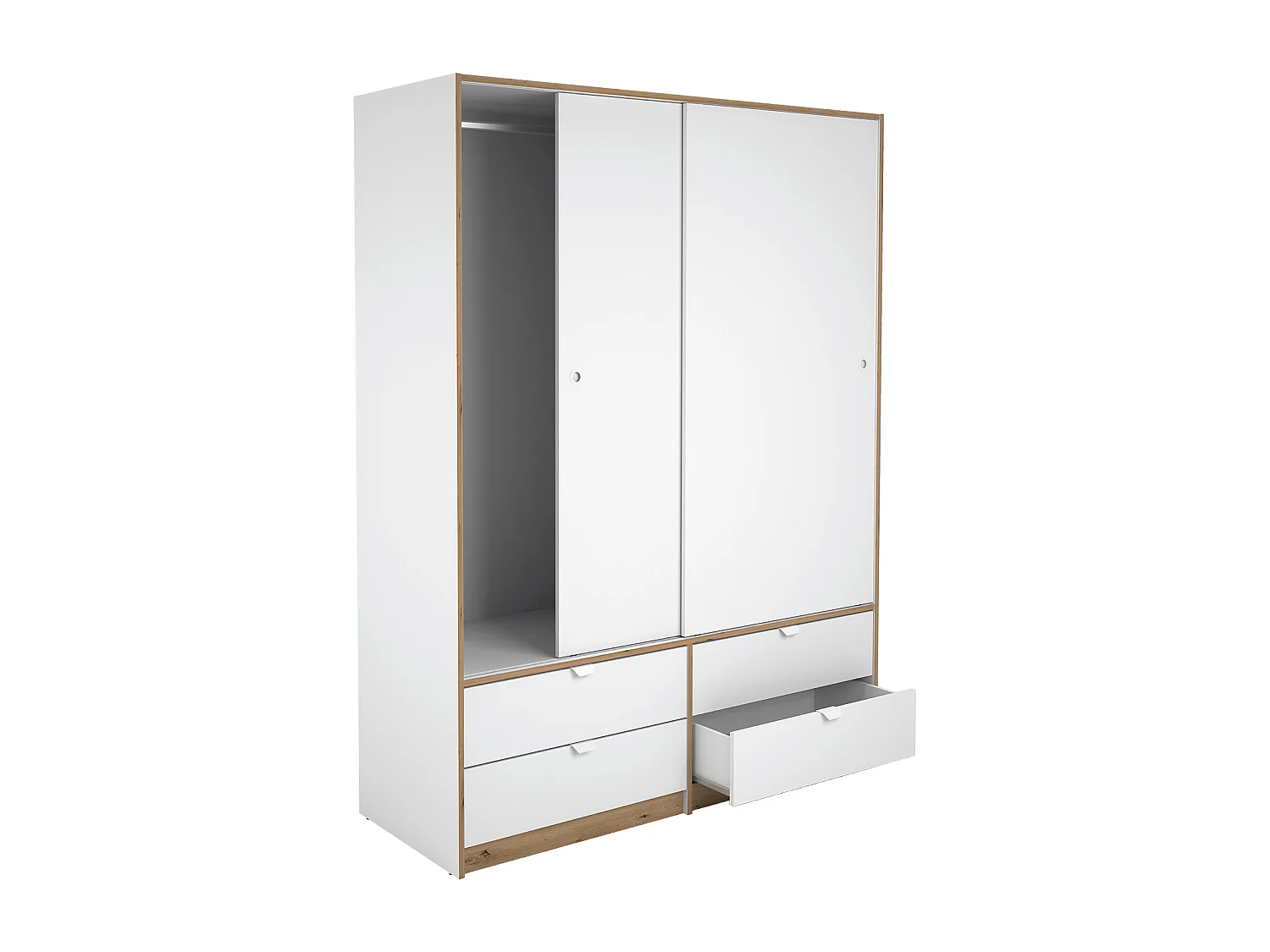 Meuble de rangement, armoire de rangement coloris chêne, blanc -  Hauteur 200 x Longueur 150 x profondeur 55 cm