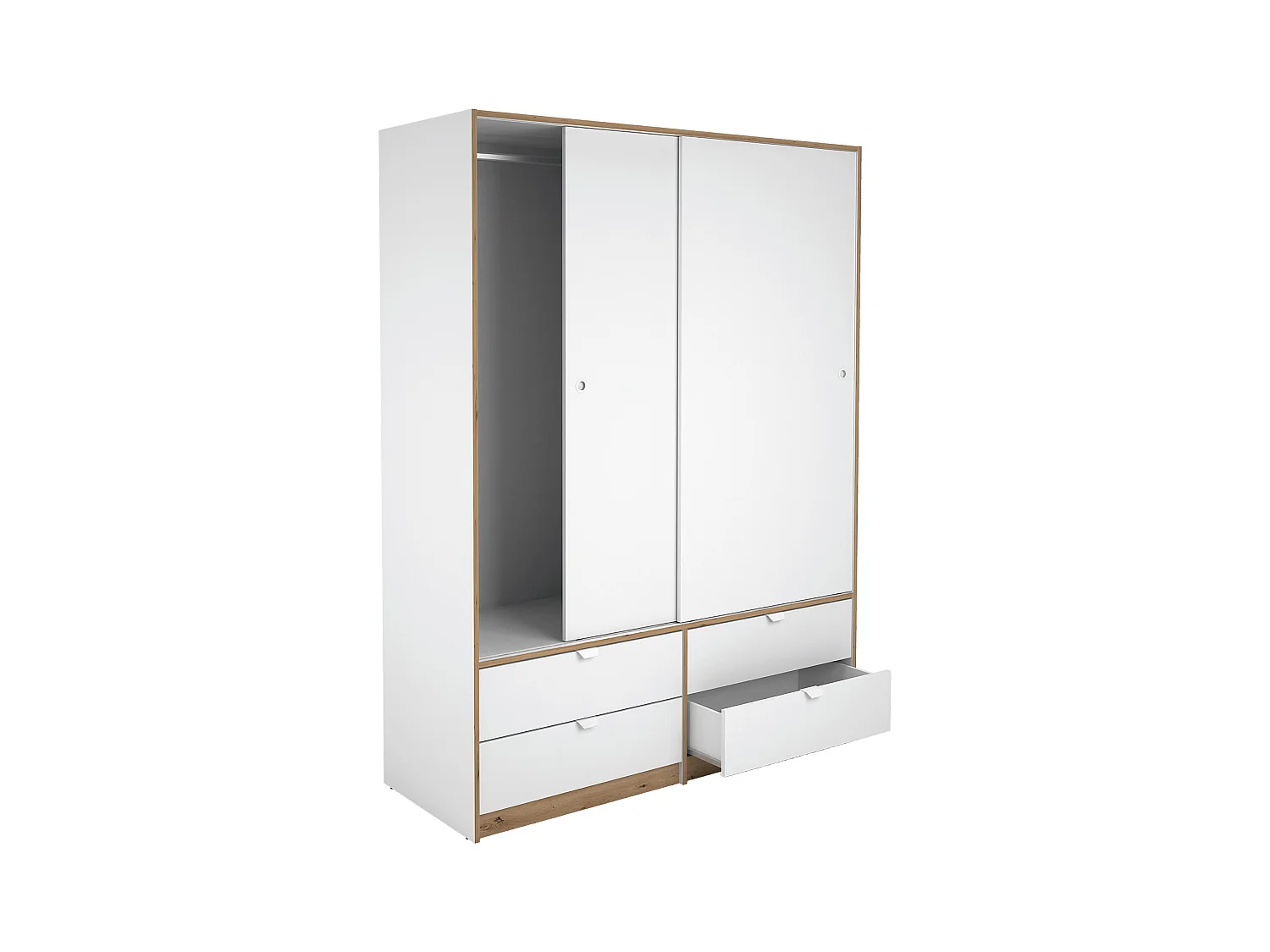 Meuble de rangement, armoire de rangement coloris chêne, blanc -  Hauteur 200 x Longueur 150 x profondeur 55 cm
