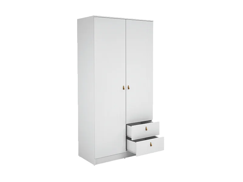 Armoire, meuble de rangement avec 2 portes et 2 tiroirs coloris blanc - Hauteur 200 x Longueur 100 x profondeur 51 cm