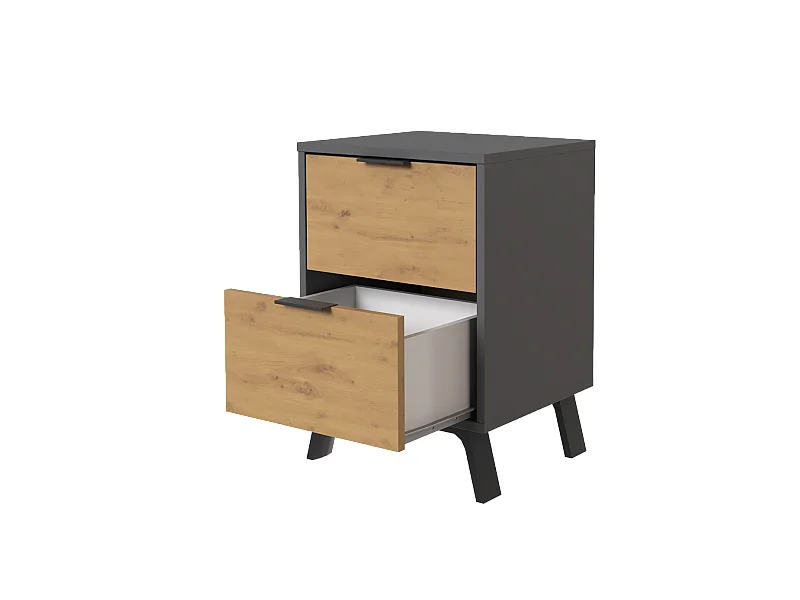 Table de chevet, table de nuit avec 2 tiroirs coloris gris, chêne - Hauteur 57 x Longueur  40 x profondeur 35 cm