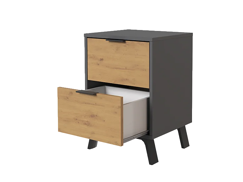 Table de chevet, table de nuit avec 2 tiroirs coloris gris, chêne - Hauteur 57 x Longueur  40 x profondeur 35 cm