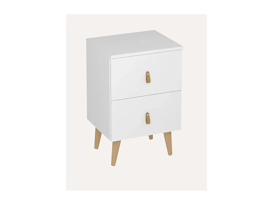 Table de chevet, table de nuit avec 2 tiroirs coloris blanc - Hauteur 61 x Longueur 40 x profondeur 34 cm