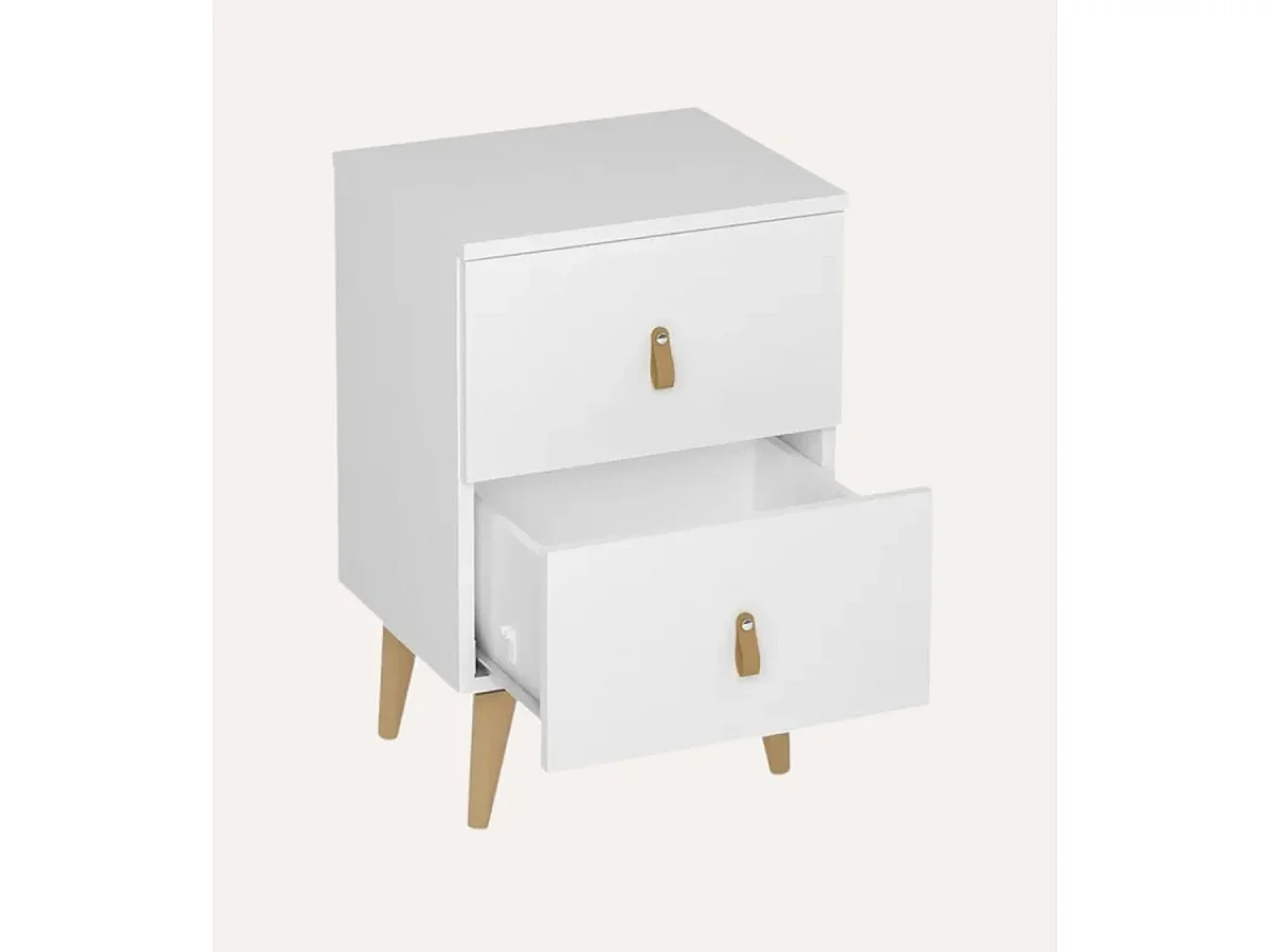 Table de chevet, table de nuit avec 2 tiroirs coloris blanc - Hauteur 61 x Longueur 40 x profondeur 34 cm