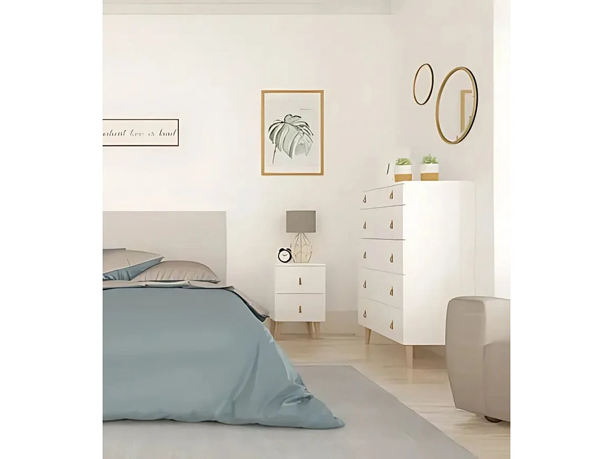 Table de chevet, table de nuit avec 2 tiroirs coloris blanc - Hauteur 61 x Longueur 40 x profondeur 34 cm