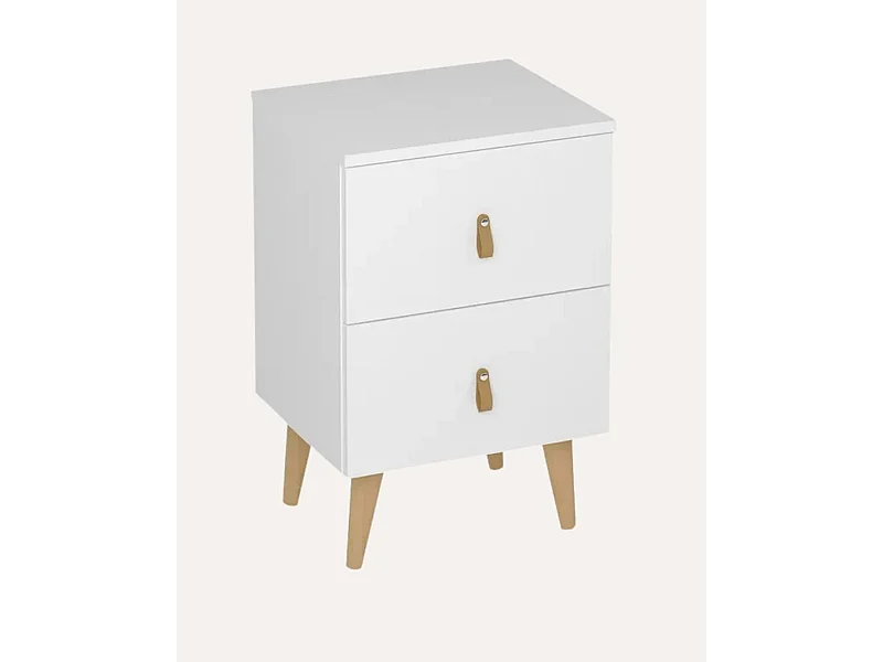 Table de chevet, table de nuit avec 2 tiroirs coloris blanc - Hauteur 61 x Longueur 40 x profondeur 34 cm