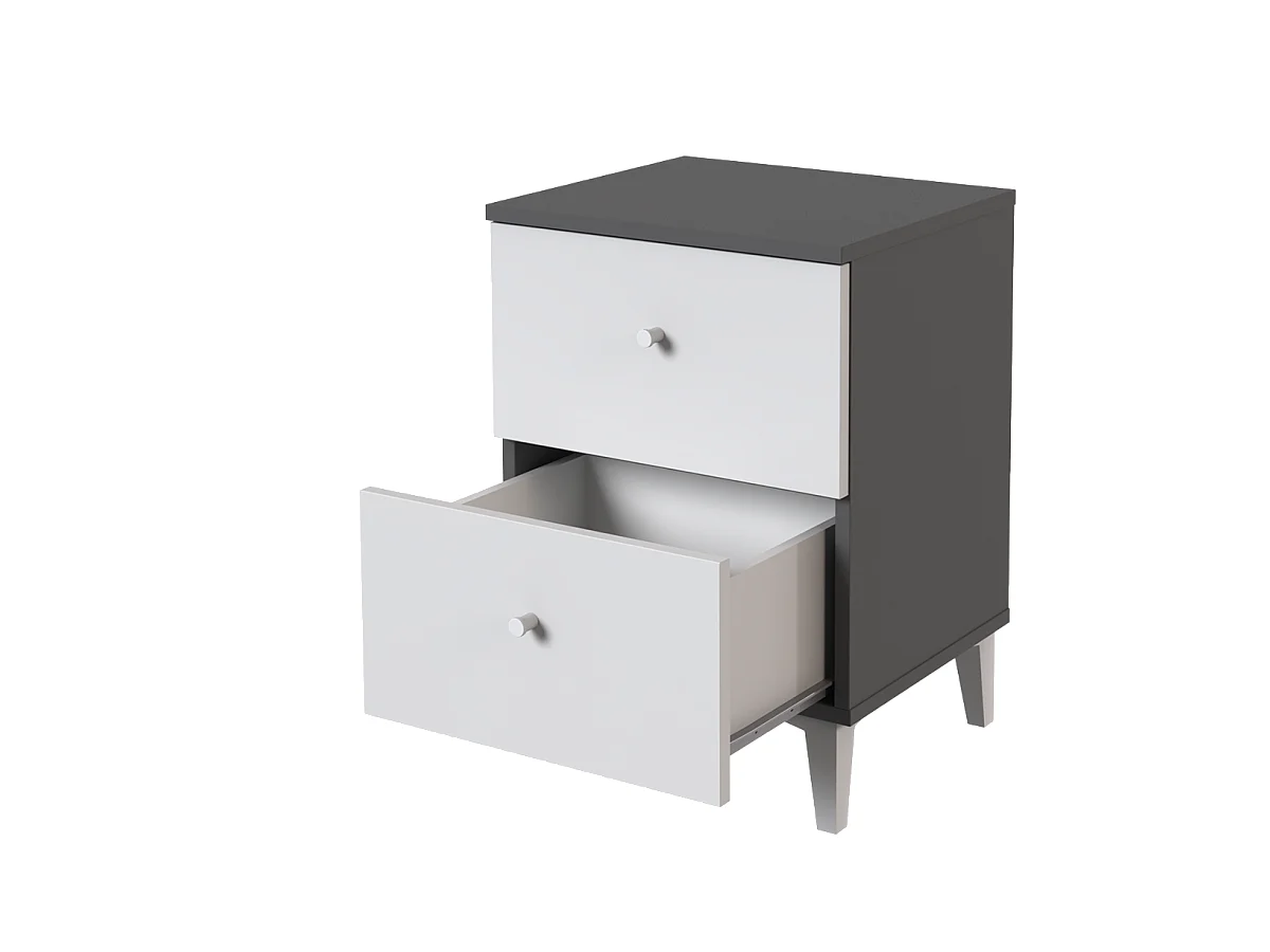 Table de chevet, table de nuit avec 2 tiroirs coloris gris, blanc  - Hauteur 56 x Longueur 40 x profondeur 35 cm