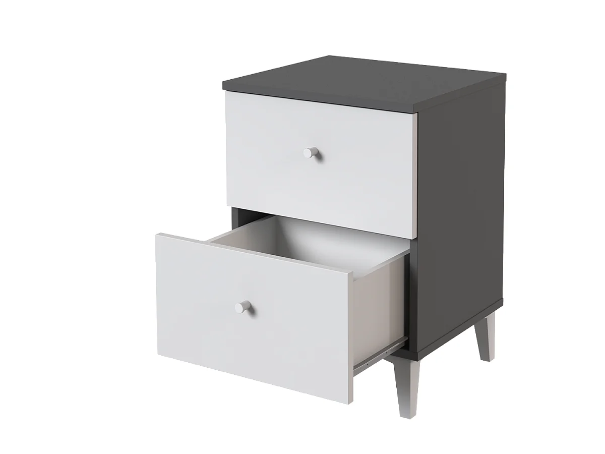 Table de chevet, table de nuit avec 2 tiroirs coloris gris, blanc  - Hauteur 56 x Longueur 40 x profondeur 35 cm