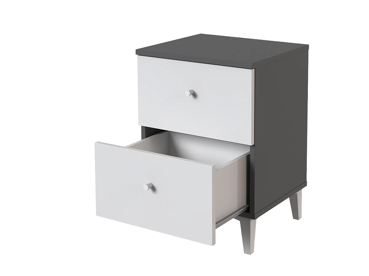 Table de chevet, table de nuit avec 2 tiroirs coloris gris, blanc  - Hauteur 56 x Longueur 40 x profondeur 35 cm