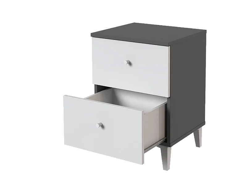 Table de chevet, table de nuit avec 2 tiroirs coloris gris, blanc  - Hauteur 56 x Longueur 40 x profondeur 35 cm