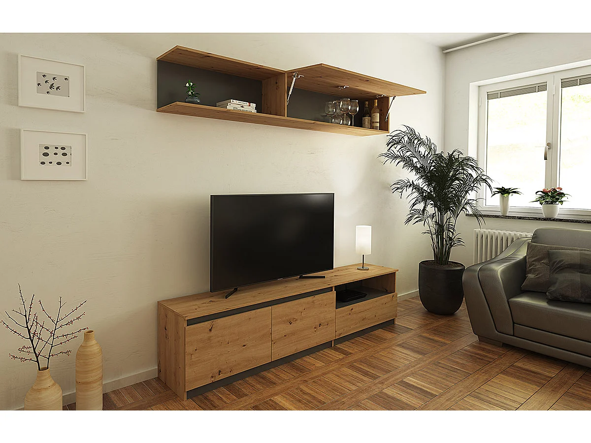 Ensemble de salon, ensemble de séjour coloris chêne, Gris