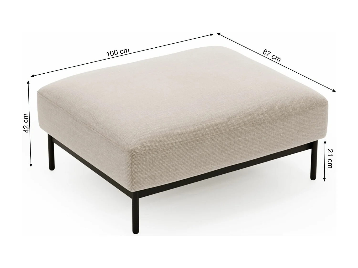 Polsterhocker, hellgrau, 100 x 87 cm - SOLIANERO