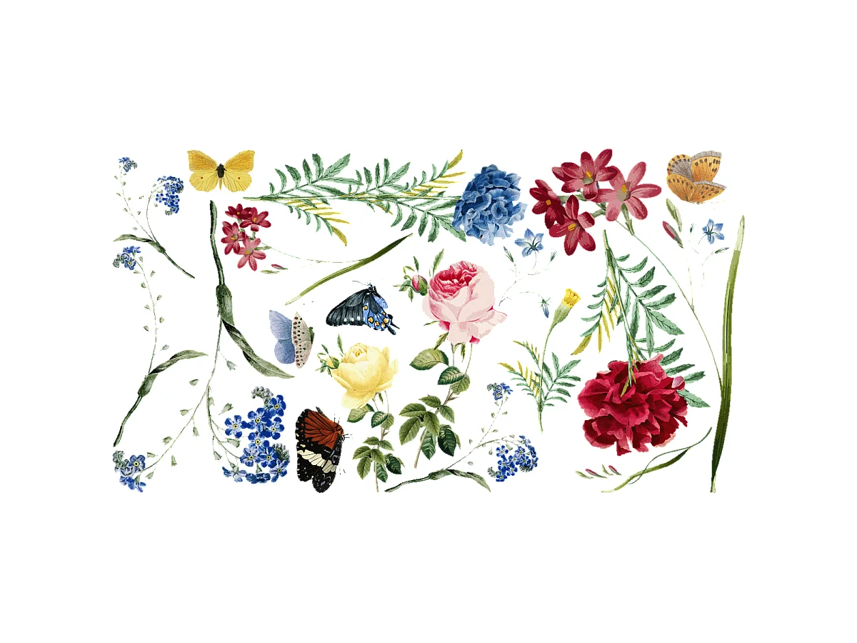 Stickers muraux | Sticker Mural Autocollant - FLEURS DANS LE JARDIN - adhésifs fond transparent - 110x200cm