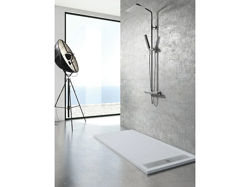 Piatto doccia ultrasottile 70 x 100 cm ELADIO in resina finitura ardesia cemento
