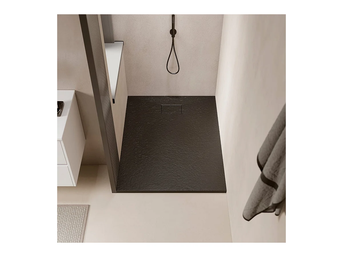Receveur de douche 80 x 120 cm extra plat PIATTO en SoliCast® surface ardoisée noir