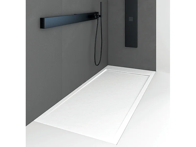 Piatto doccia ultrasottile 70 x 160 cm QUERA in resina finitura ardesia bianco