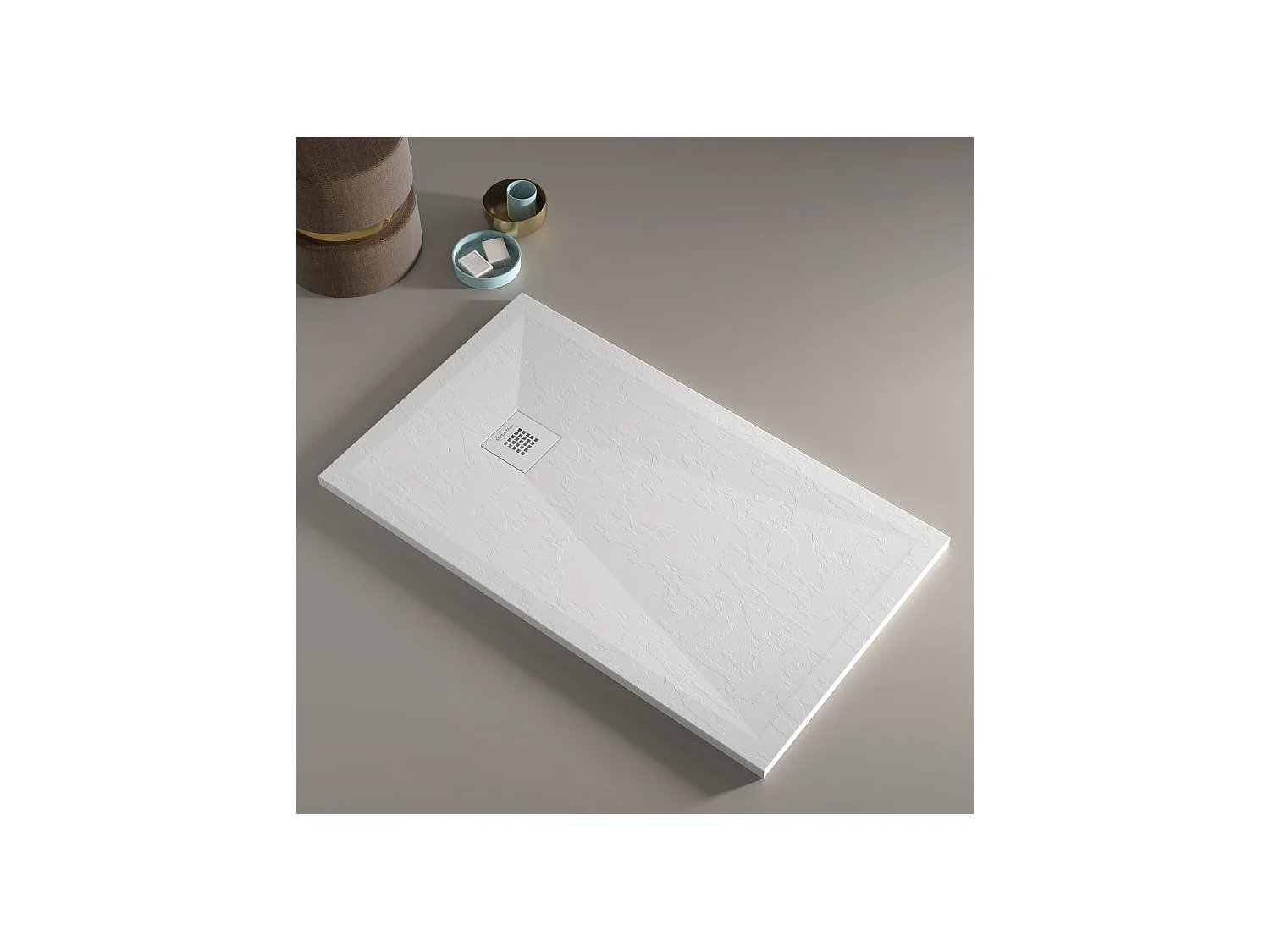 Mineralguss-Duschwanne extra flach ONDA Schieferoptik WEIß 70x70 cm