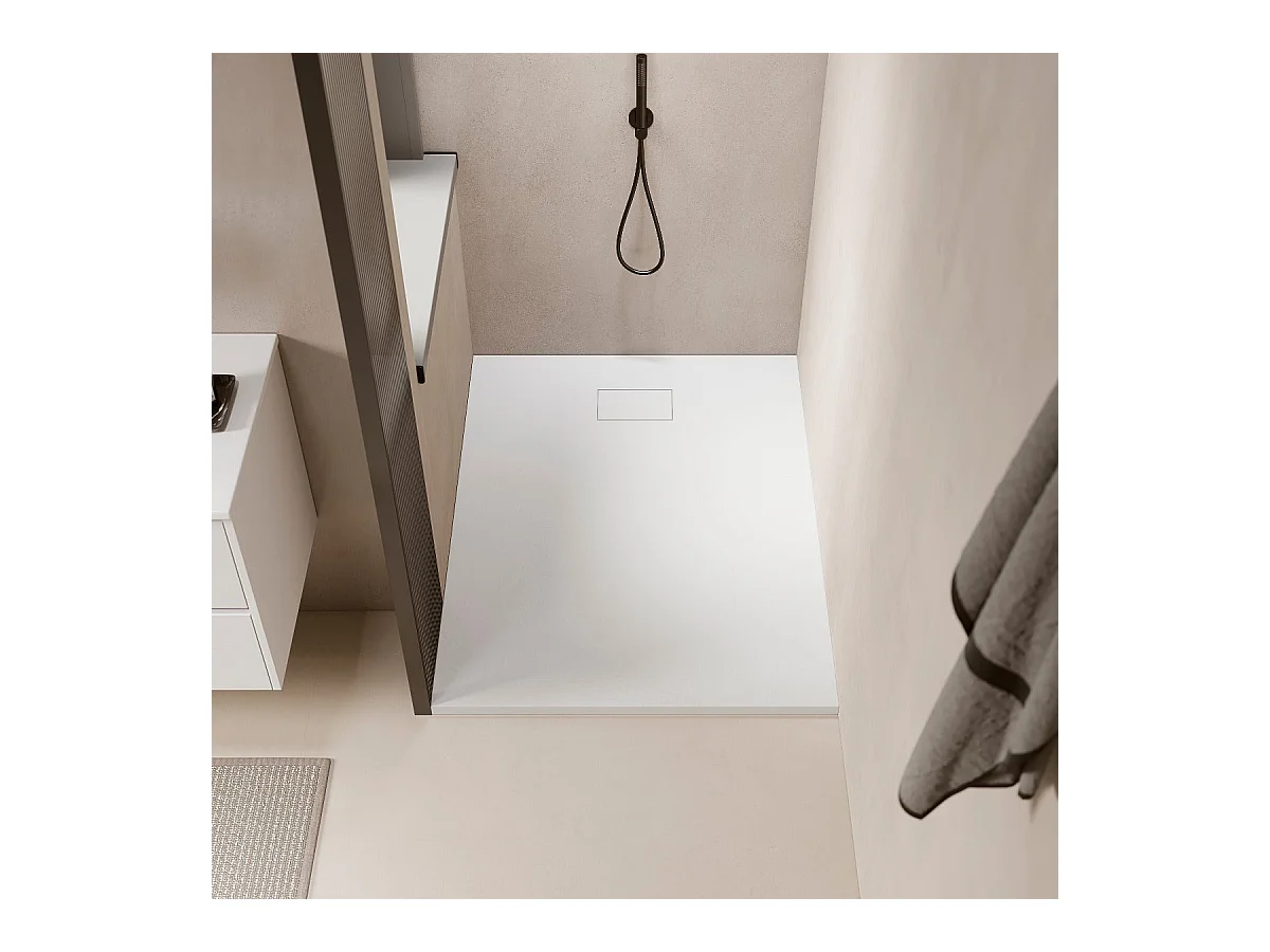 Piatto doccia ultrasottile 90 x 140 cm PIATTO in SoliCast® finitura ardesia bianco