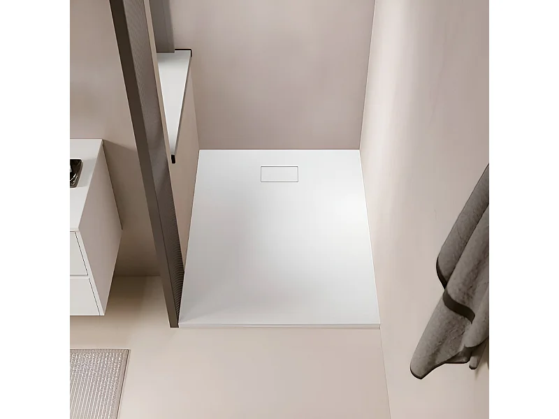 Receveur de douche 90 x 140 cm extra plat blanc PIATTO en SoliCast® surface ardoisée
