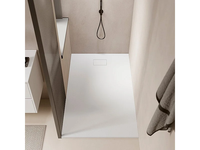 Receveur de douche 90 x 140 cm extra plat blanc PIATTO en SoliCast® surface ardoisée